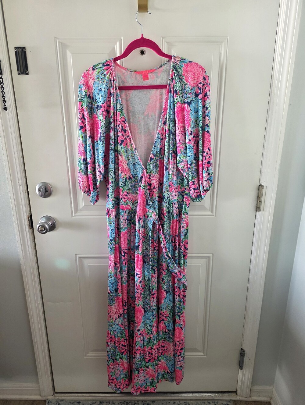 Lilly Pulitzer Pink & Teal Floral Wrap Maxi Dress - Picture 2 of 4